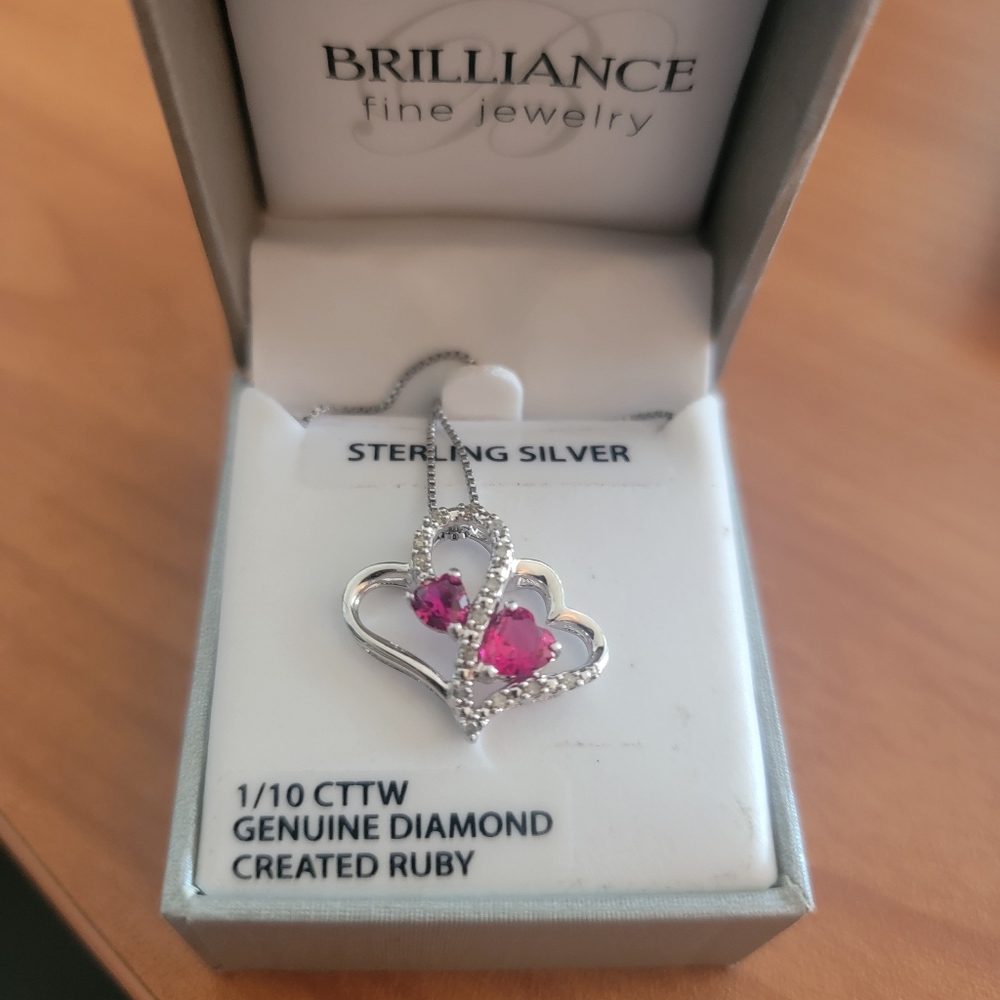 Sterling Silver Ruby and Diamond necklace